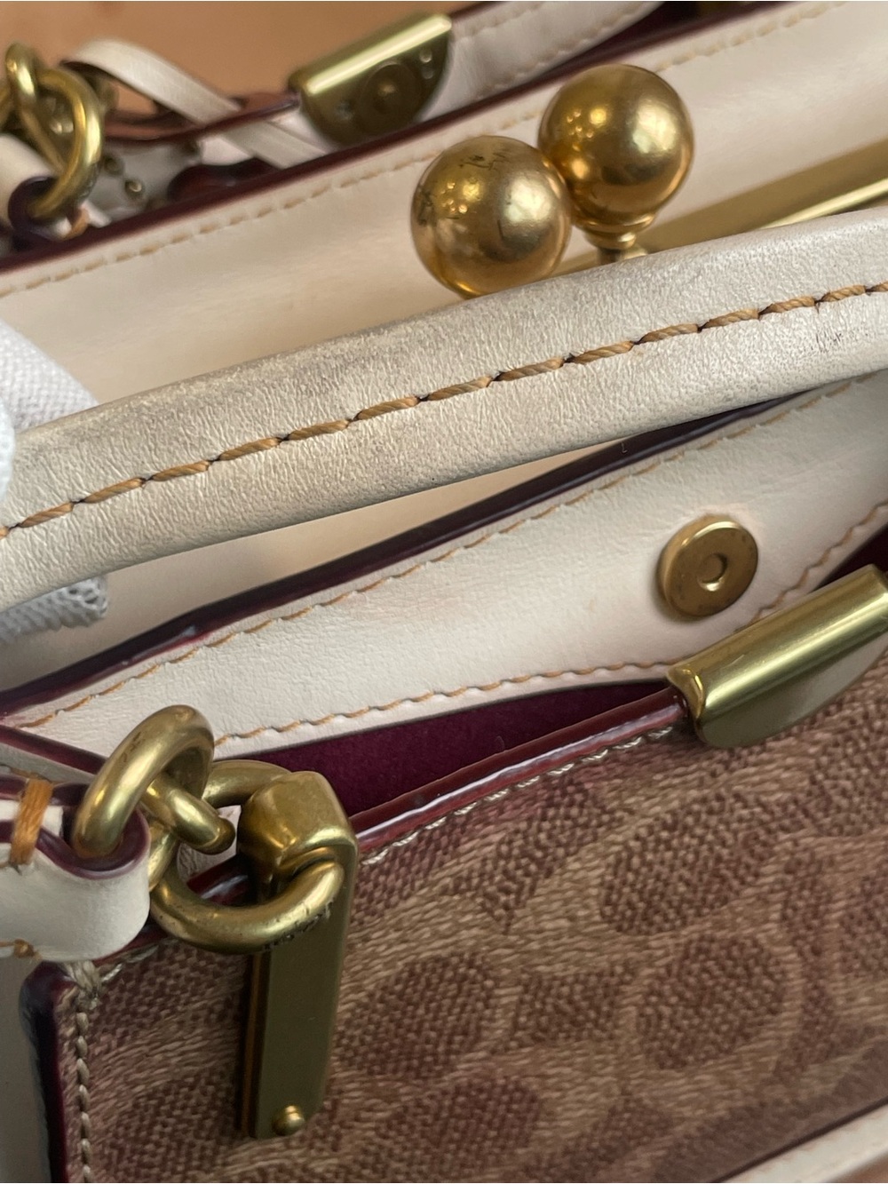 Coach 1941 Kiss-lock Dreamer 21 Cream and Brown Signature Frame Satchel - Picture 13 of 14
